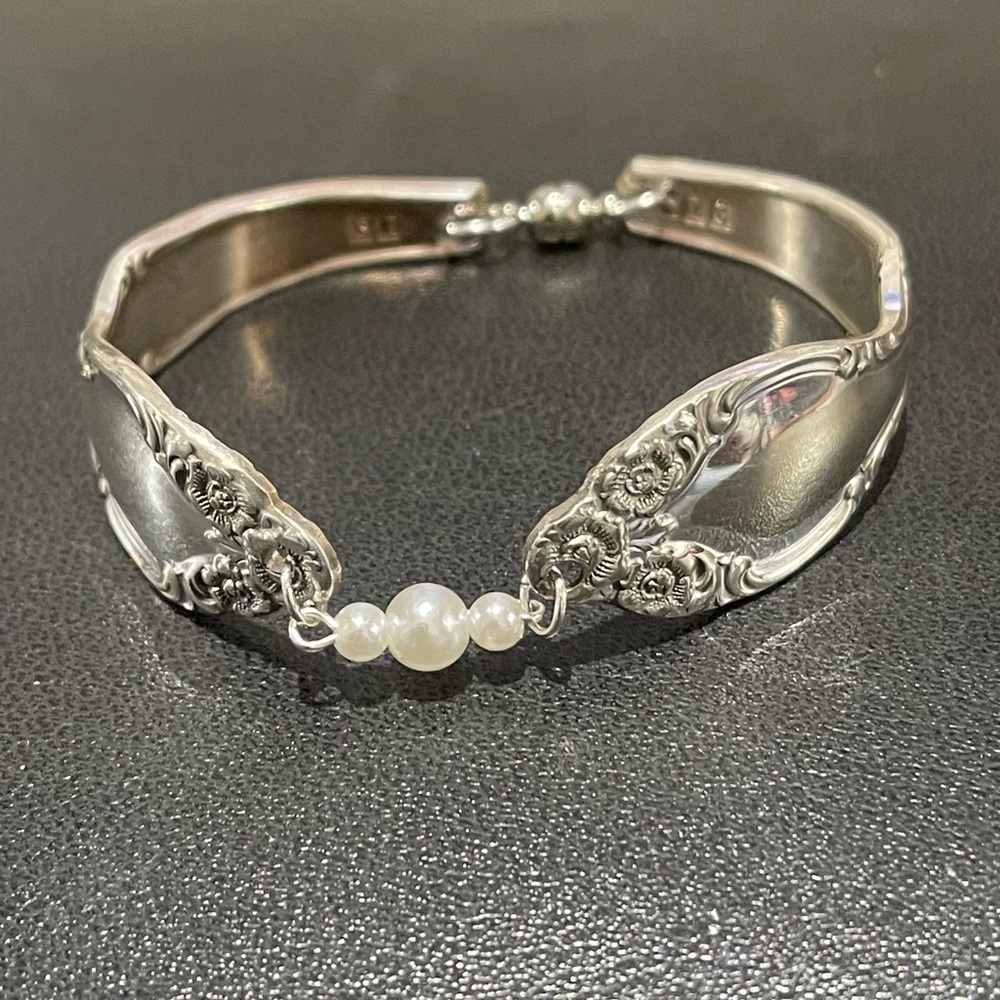 Delicate Silver and White Bracelet with Ornate Design homemade jewelry vintage